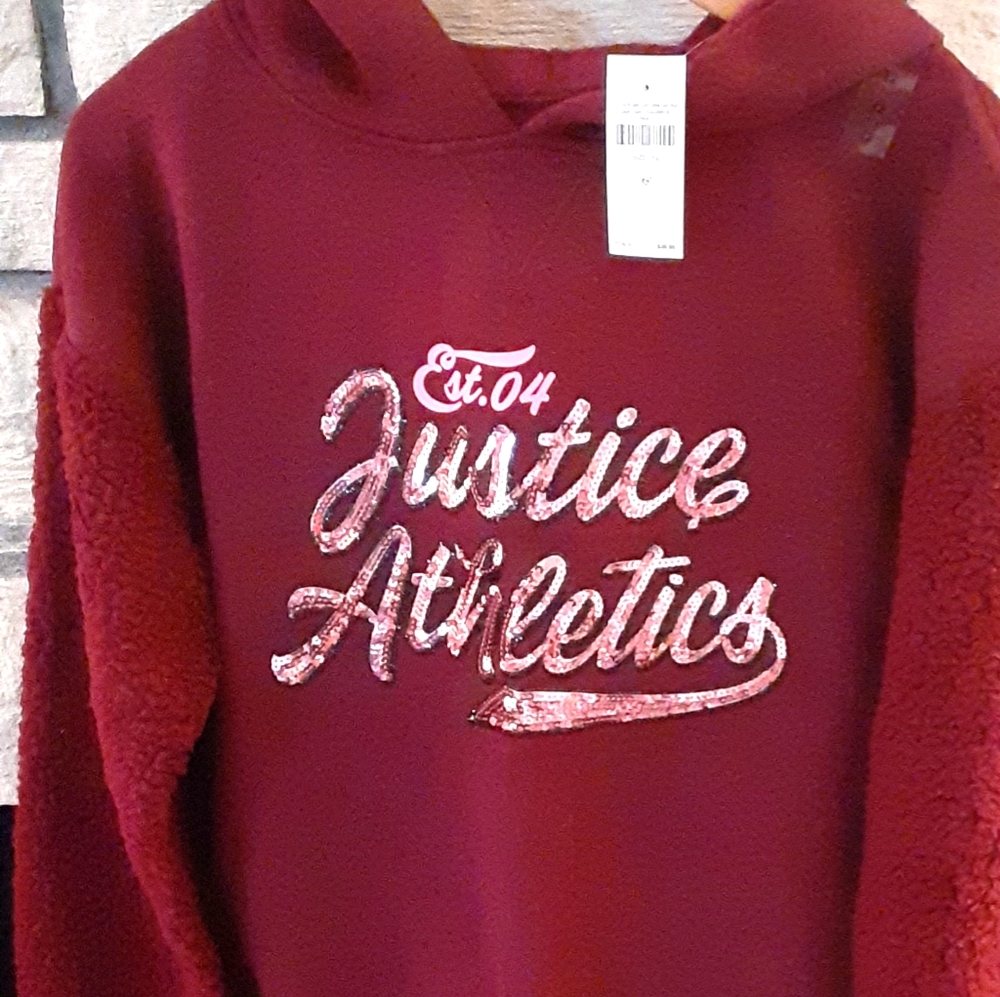 JUSTICE LOGO SHERPA SLEEVE HOODIE